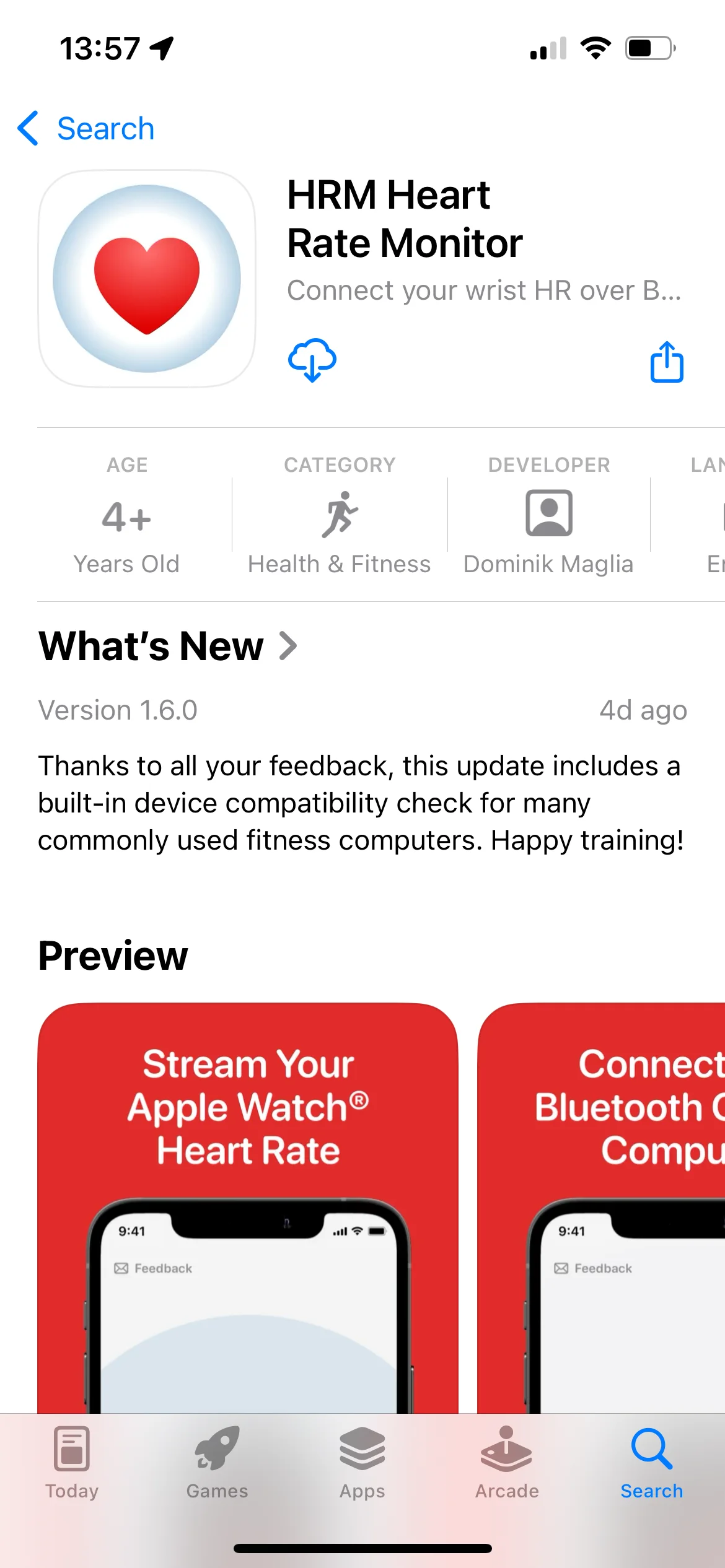 HRM-App auf iPhone zeigt den Download-Bildschirm