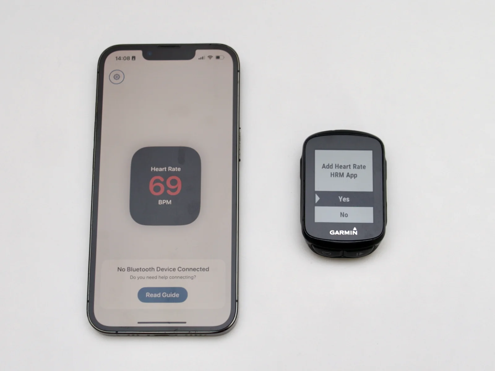 Garmin Edge 130 zeigt Kopplungsaufforderung für HRM App als Herzfrequenzsensor